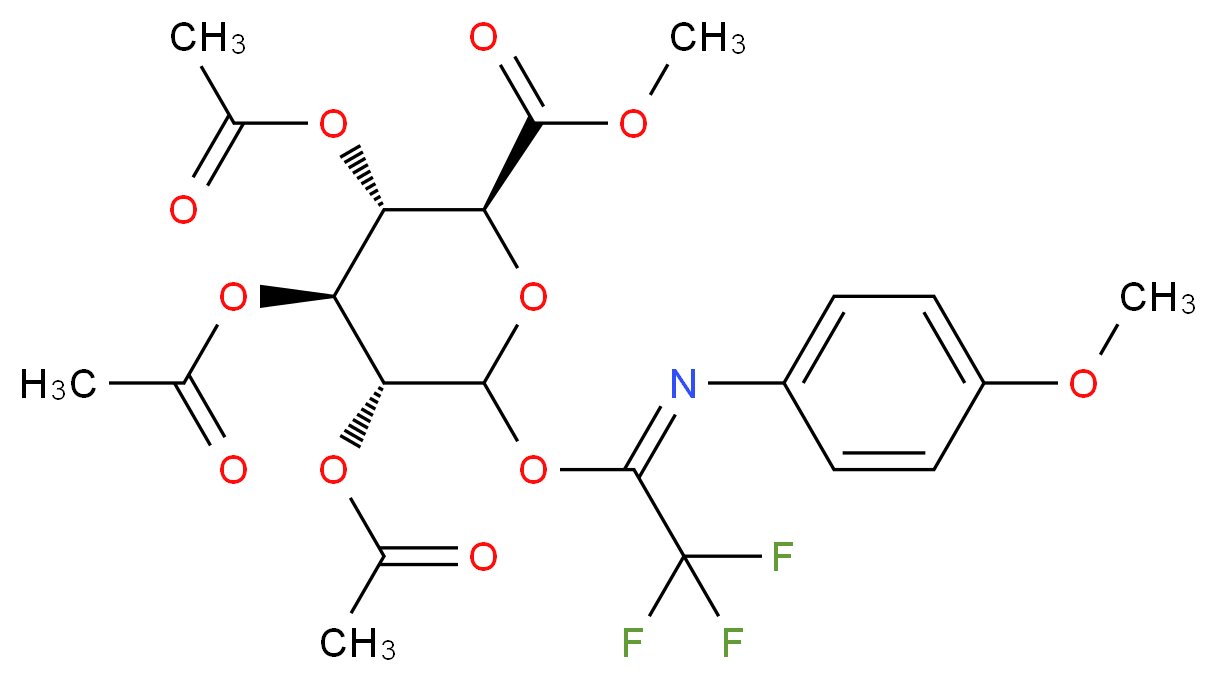 methyl (2S,3S,4S,5R)-3,4,5-tris(acetyloxy)-6-[(1E)-2,2,2-trifluoro-1-[(4-methoxyphenyl)imino]ethoxy]oxane-2-carboxylate_分子结构_CAS_918158-52-8