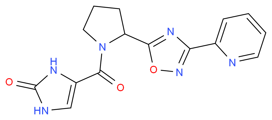 4-({2-[3-(2-pyridinyl)-1,2,4-oxadiazol-5-yl]-1-pyrrolidinyl}carbonyl)-1,3-dihydro-2H-imidazol-2-one_分子结构_CAS_)