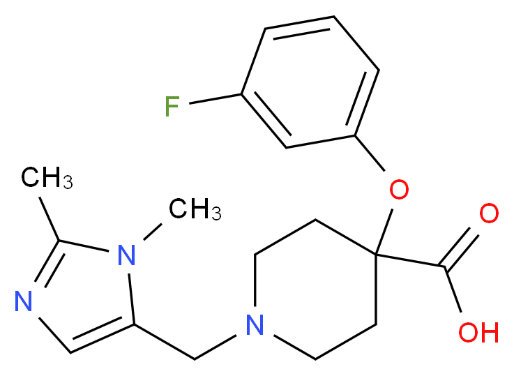 1-[(1,2-dimethyl-1H-imidazol-5-yl)methyl]-4-(3-fluorophenoxy)piperidine-4-carboxylic acid_分子结构_CAS_)