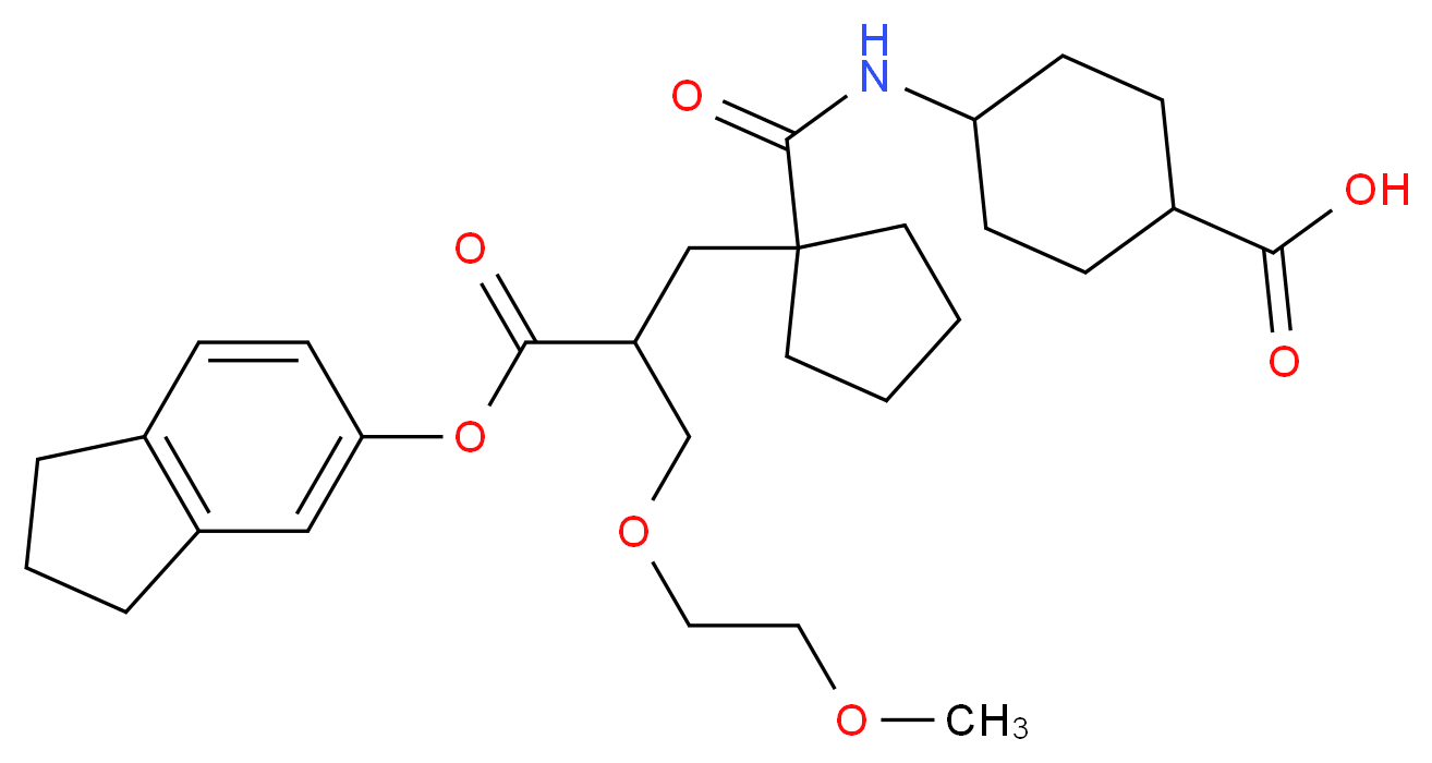 4-{1-[3-(2,3-dihydro-1H-inden-5-yloxy)-2-[(2-methoxyethoxy)methyl]-3-oxopropyl]cyclopentaneamido}cyclohexane-1-carboxylic acid_分子结构_CAS_118785-03-8