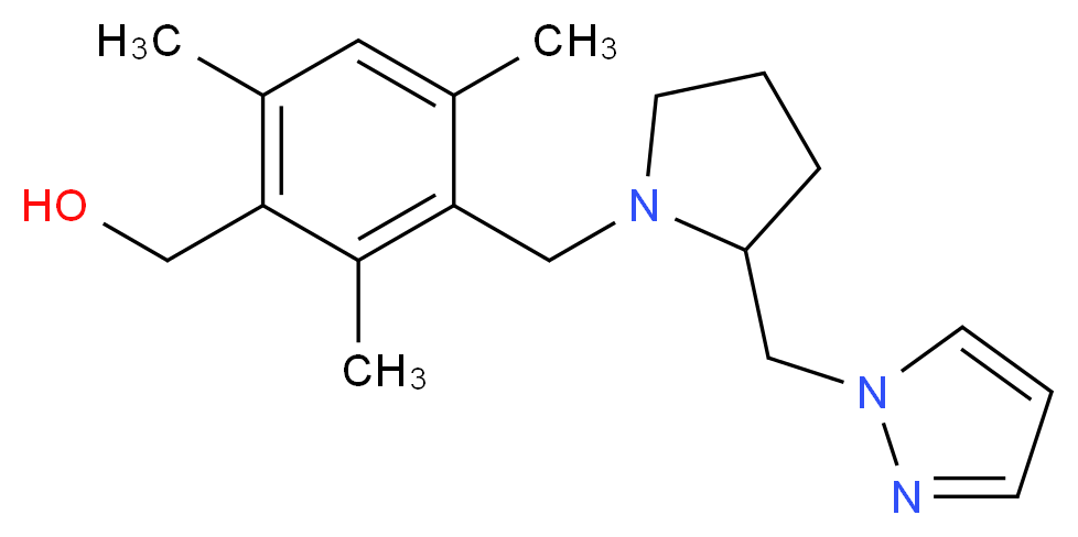 (2,4,6-trimethyl-3-{[2-(1H-pyrazol-1-ylmethyl)pyrrolidin-1-yl]methyl}phenyl)methanol_分子结构_CAS_)
