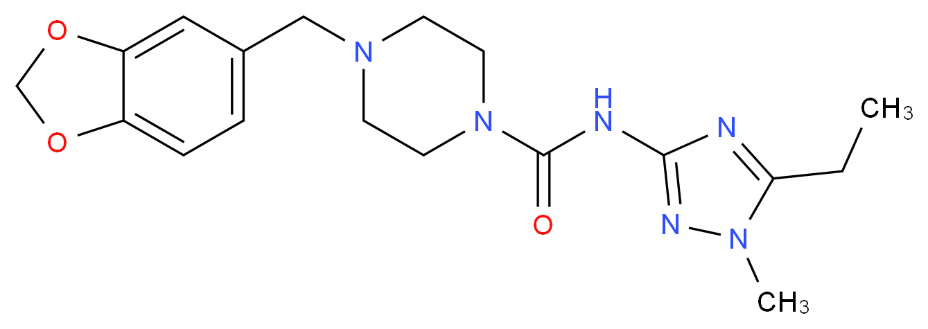 4-(1,3-benzodioxol-5-ylmethyl)-N-(5-ethyl-1-methyl-1H-1,2,4-triazol-3-yl)piperazine-1-carboxamide_分子结构_CAS_)
