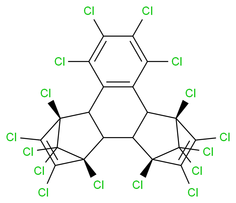 (1R,4S,7R,16S)-1,4,5,6,7,10,11,12,13,16,17,18,19,19,20,20-hexadecachlorohexacyclo[14.2.1.1<sup>4</sup>,<sup>7</sup>.0<sup>2</sup>,<sup>1</sup><sup>5</sup>.0<sup>3</sup>,<sup>8</sup>.0<sup>9</sup>,<sup>1</sup><sup>4</sup>]icosa-5,9(14),10,12,17-pentaene_分子结构_CAS_80789-64-6