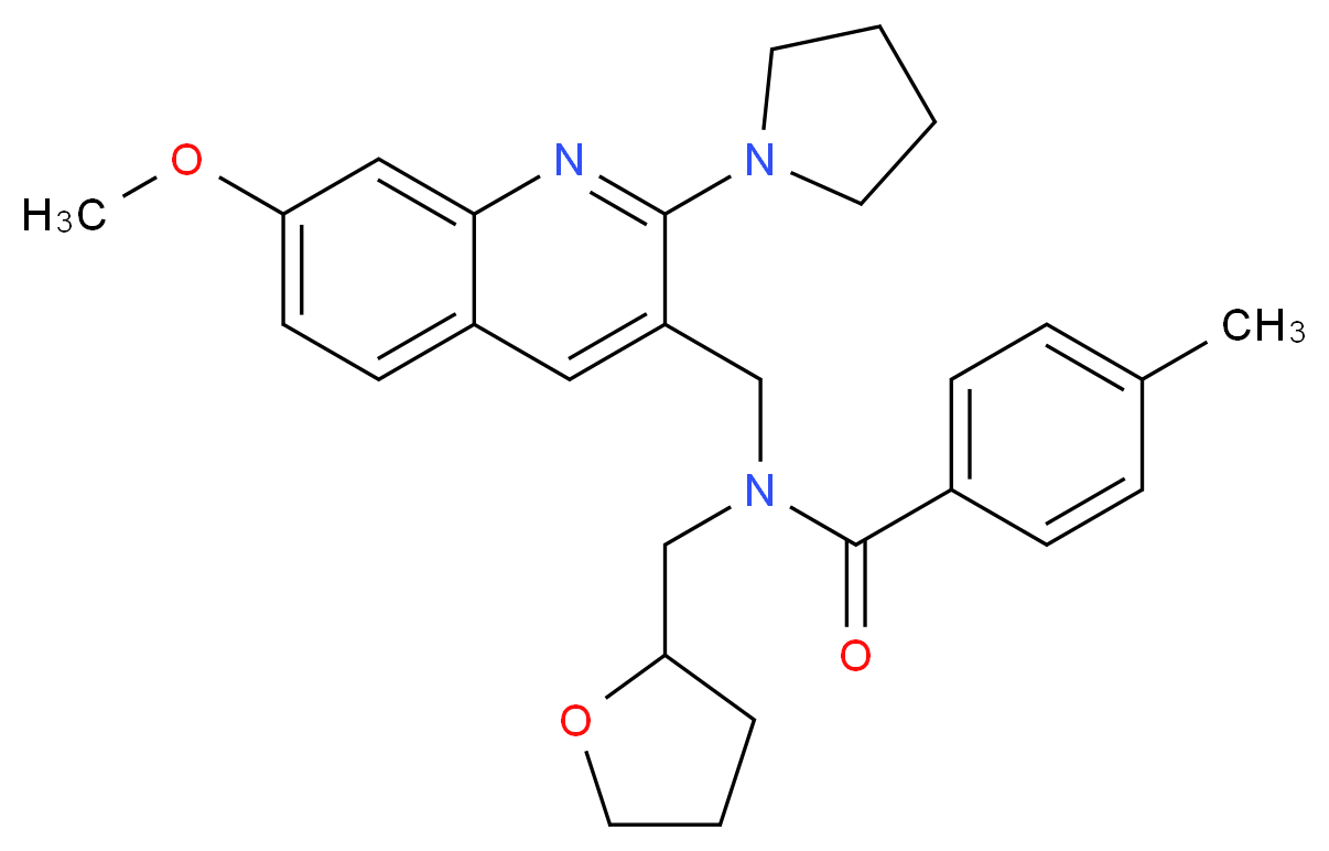 N-{[7-methoxy-2-(1-pyrrolidinyl)-3-quinolinyl]methyl}-4-methyl-N-(tetrahydro-2-furanylmethyl)benzamide_分子结构_CAS_)