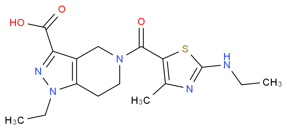 1-ethyl-5-{[2-(ethylamino)-4-methyl-1,3-thiazol-5-yl]carbonyl}-4,5,6,7-tetrahydro-1H-pyrazolo[4,3-c]pyridine-3-carboxylic acid_分子结构_CAS_)