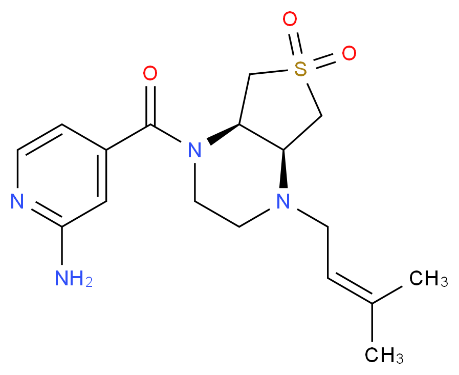 4-{[(4aS*,7aR*)-4-(3-methyl-2-buten-1-yl)-6,6-dioxidohexahydrothieno[3,4-b]pyrazin-1(2H)-yl]carbonyl}-2-pyridinamine_分子结构_CAS_)