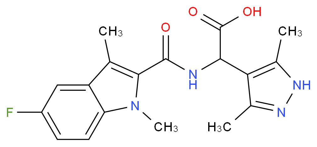 (3,5-dimethyl-1H-pyrazol-4-yl){[(5-fluoro-1,3-dimethyl-1H-indol-2-yl)carbonyl]amino}acetic acid_分子结构_CAS_)