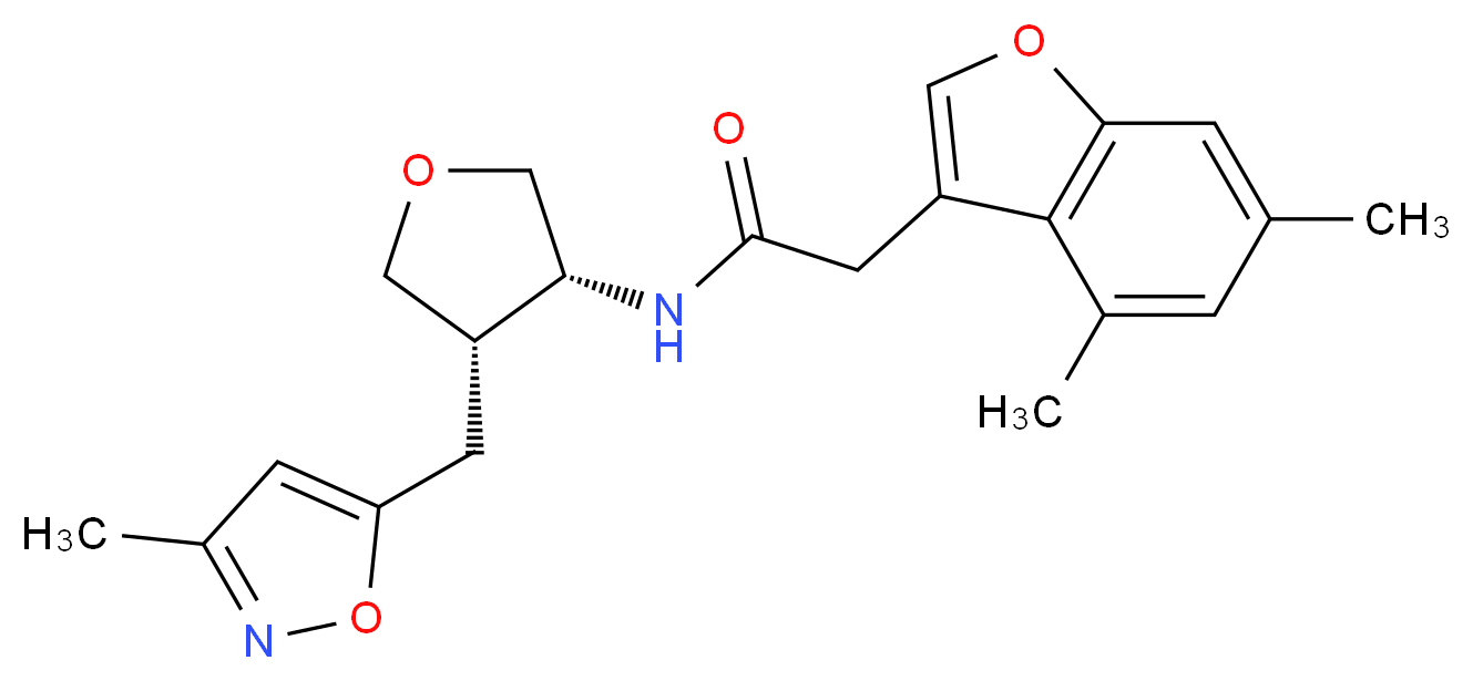 2-(4,6-dimethyl-1-benzofuran-3-yl)-N-{(3R*,4S*)-4-[(3-methylisoxazol-5-yl)methyl]tetrahydrofuran-3-yl}acetamide_分子结构_CAS_)