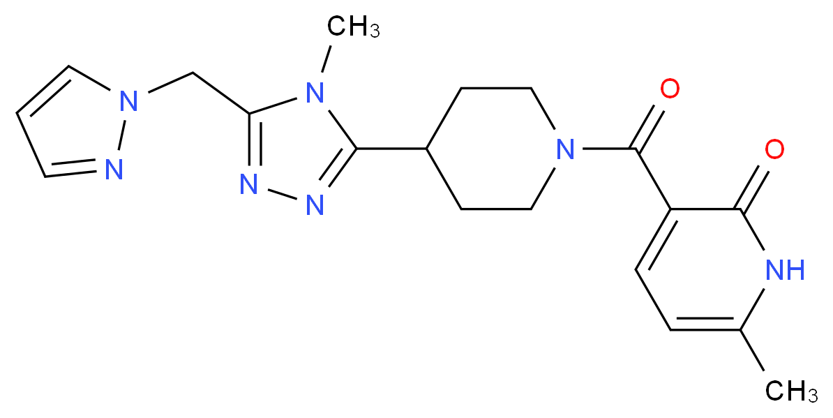 6-methyl-3-({4-[4-methyl-5-(1H-pyrazol-1-ylmethyl)-4H-1,2,4-triazol-3-yl]piperidin-1-yl}carbonyl)pyridin-2(1H)-one_分子结构_CAS_)