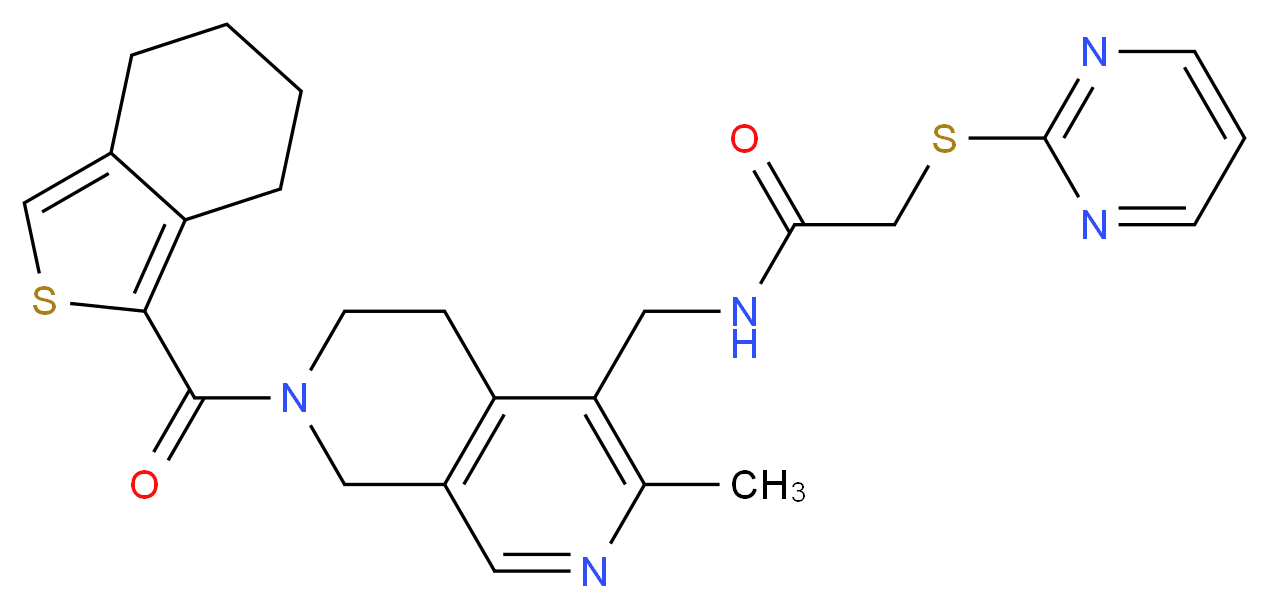 N-{[3-methyl-7-(4,5,6,7-tetrahydro-2-benzothien-1-ylcarbonyl)-5,6,7,8-tetrahydro-2,7-naphthyridin-4-yl]methyl}-2-(2-pyrimidinylthio)acetamide_分子结构_CAS_)