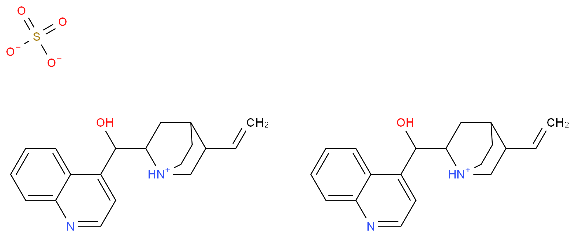 bis(5-ethenyl-2-[hydroxy(quinolin-4-yl)methyl]-1-azabicyclo[2.2.2]octan-1-ium) sulfate_分子结构_CAS_5949-16-6