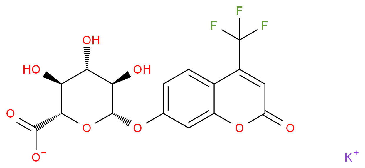 potassium (2S,3S,4S,5R,6S)-3,4,5-trihydroxy-6-{[2-oxo-4-(trifluoromethyl)-2H-chromen-7-yl]oxy}oxane-2-carboxylate_分子结构_CAS_143547-78-8