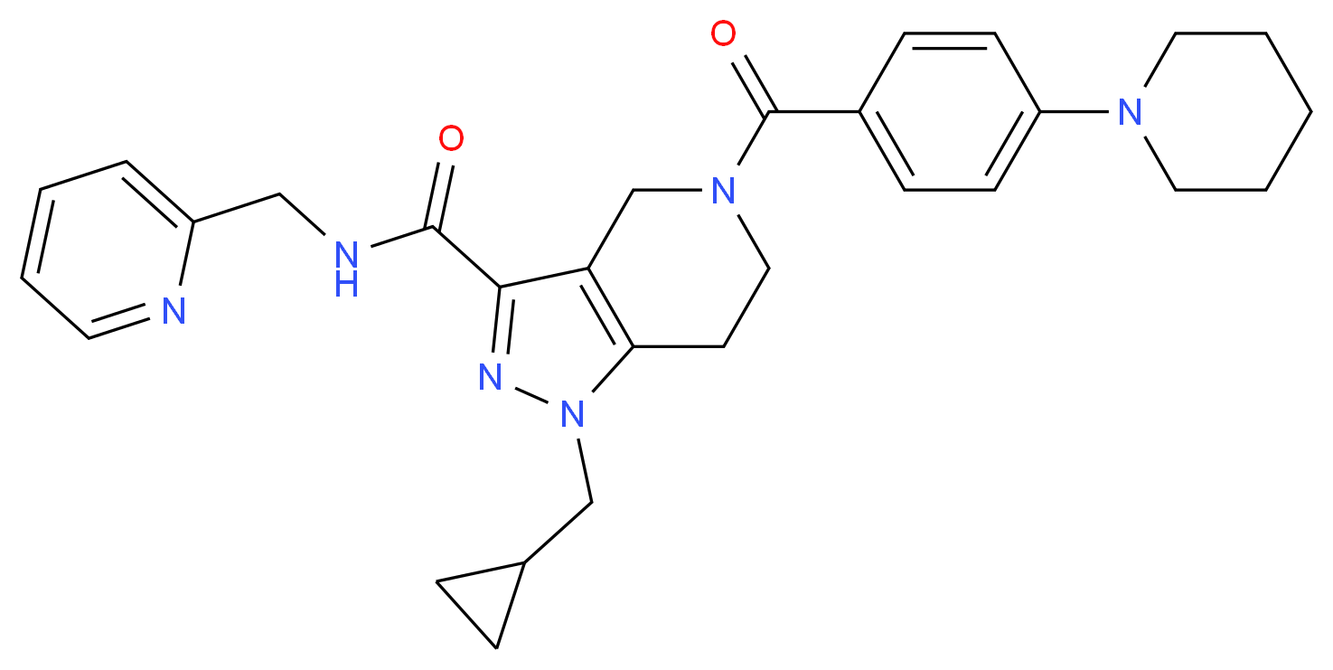 1-(cyclopropylmethyl)-5-[4-(1-piperidinyl)benzoyl]-N-(2-pyridinylmethyl)-4,5,6,7-tetrahydro-1H-pyrazolo[4,3-c]pyridine-3-carboxamide_分子结构_CAS_)