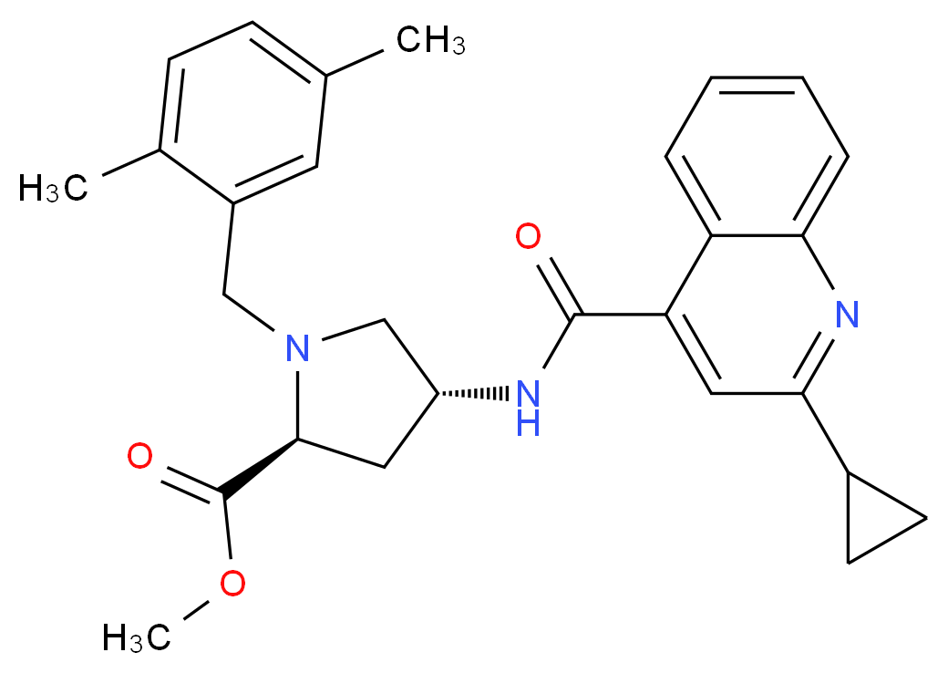 methyl (4R)-4-{[(2-cyclopropyl-4-quinolinyl)carbonyl]amino}-1-(2,5-dimethylbenzyl)-L-prolinate_分子结构_CAS_)