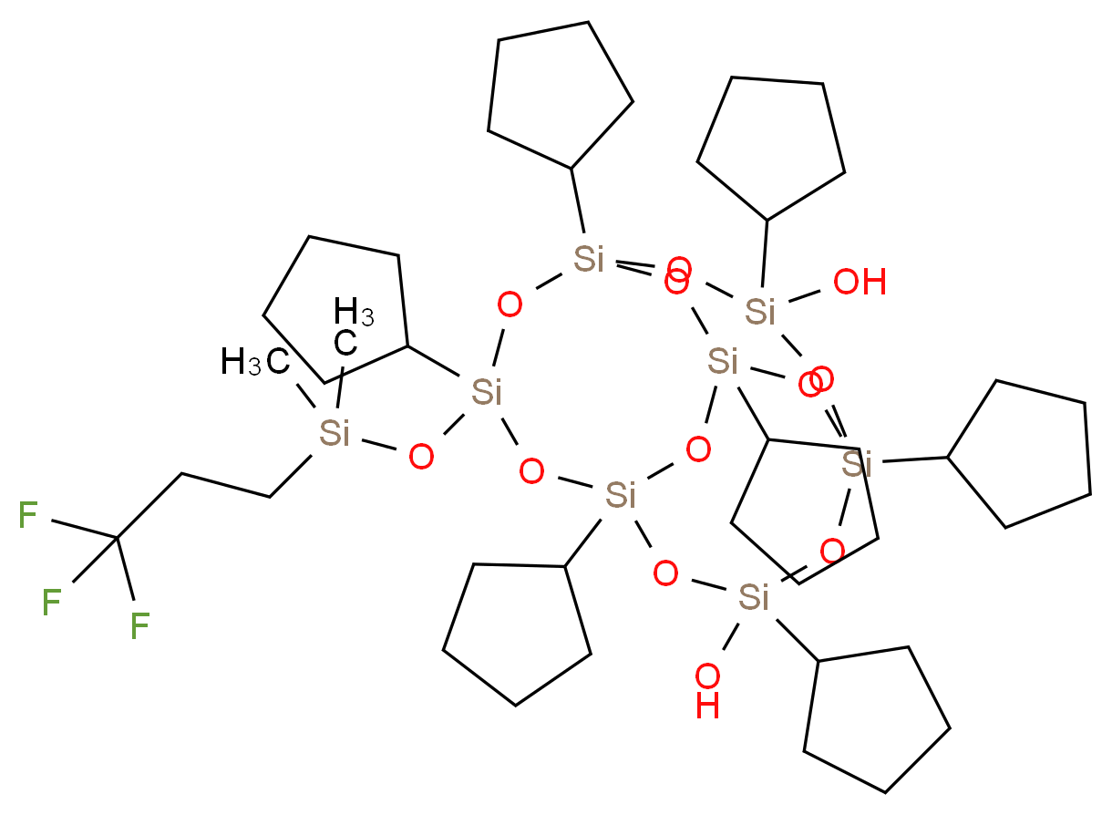 1,3,5,7,9,11,14-heptacyclopentyl-14-{[dimethyl(3,3,3-trifluoropropyl)silyl]oxy}tricyclo[7.3.3.1<sup>5</sup>,<sup>1</sup><sup>1</sup>]heptasiloxane-3,7-diol_分子结构_CAS_352538-85-3