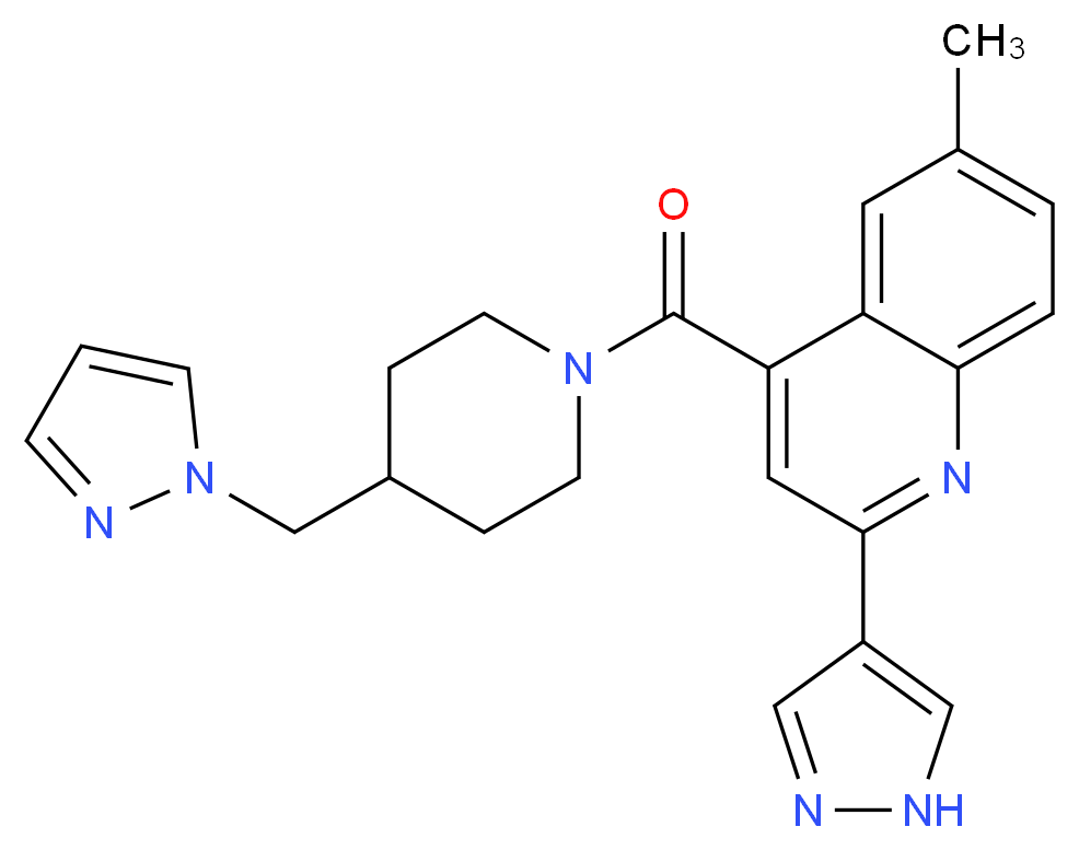 6-methyl-2-(1H-pyrazol-4-yl)-4-{[4-(1H-pyrazol-1-ylmethyl)piperidin-1-yl]carbonyl}quinoline_分子结构_CAS_)