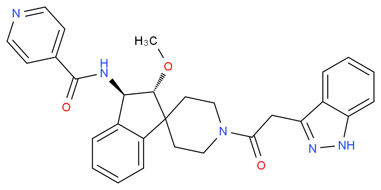 N-[(2R*,3R*)-1'-(1H-indazol-3-ylacetyl)-2-methoxy-2,3-dihydrospiro[indene-1,4'-piperidin]-3-yl]isonicotinamide_分子结构_CAS_)