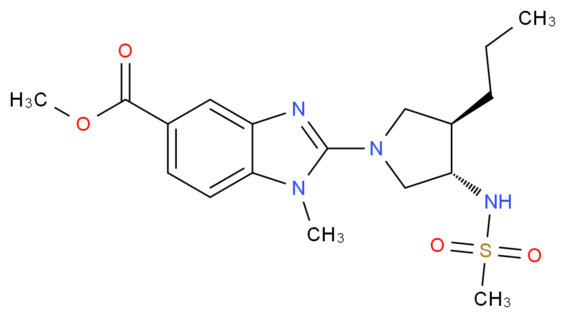 methyl 1-methyl-2-{(3S*,4R*)-3-[(methylsulfonyl)amino]-4-propyl-1-pyrrolidinyl}-1H-benzimidazole-5-carboxylate_分子结构_CAS_)