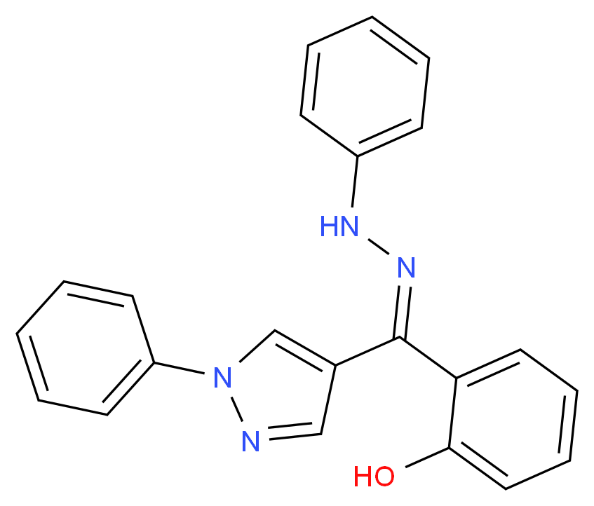2-[(1E)-(1-phenyl-1H-pyrazol-4-yl)(2-phenylhydrazin-1-ylidene)methyl]phenol_分子结构_CAS_74990-94-6