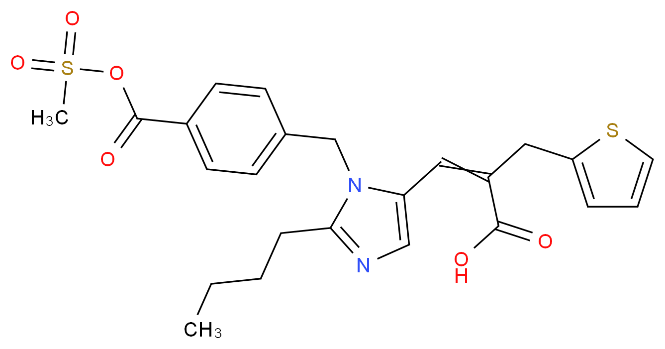 3-[2-butyl-1-({4-[(methanesulfonyloxy)carbonyl]phenyl}methyl)-1H-imidazol-5-yl]-2-[(thiophen-2-yl)methyl]prop-2-enoic acid_分子结构_CAS_144143-96-4