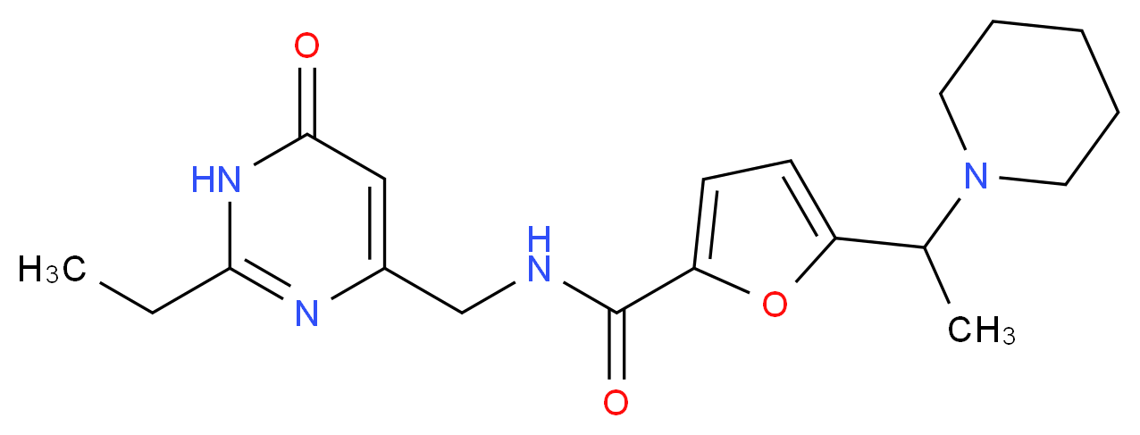 N-[(2-ethyl-6-oxo-1,6-dihydropyrimidin-4-yl)methyl]-5-(1-piperidin-1-ylethyl)-2-furamide_分子结构_CAS_)