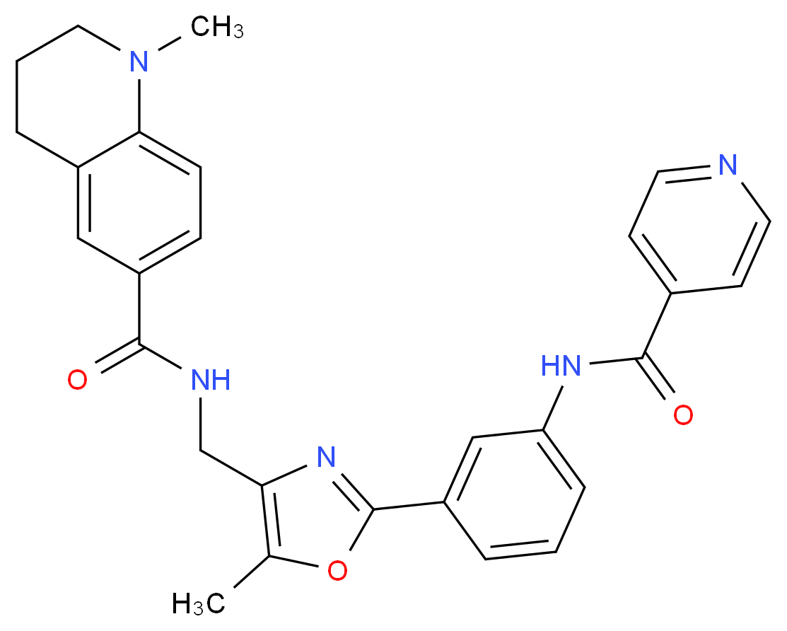 N-({2-[3-(isonicotinoylamino)phenyl]-5-methyl-1,3-oxazol-4-yl}methyl)-1-methyl-1,2,3,4-tetrahydro-6-quinolinecarboxamide_分子结构_CAS_)