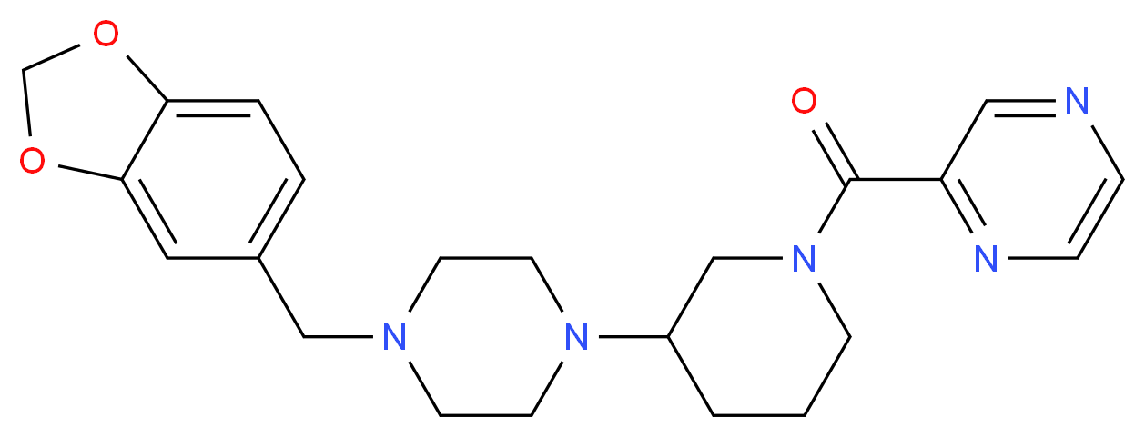 2-({3-[4-(1,3-benzodioxol-5-ylmethyl)-1-piperazinyl]-1-piperidinyl}carbonyl)pyrazine_分子结构_CAS_)