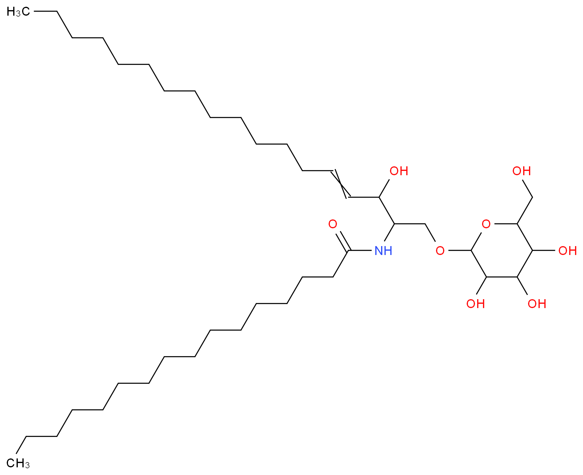 N-(3-hydroxy-1-{[3,4,5-trihydroxy-6-(hydroxymethyl)oxan-2-yl]oxy}octadec-4-en-2-yl)hexadecanamide_分子结构_CAS_34324-89-5