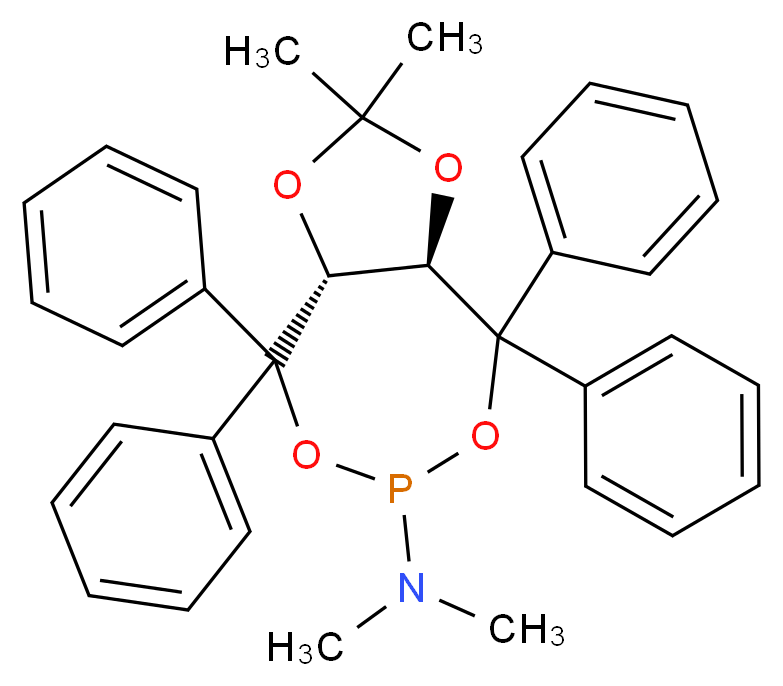 (3aR,8aR)-(-)-(2,2-二甲基-4,4,8,8-四苯基-四氢-[1,3]二噁唑并[4,5-e][1,3,2]二噁磷杂庚英-6-基)二甲基胺_分子结构_CAS_213843-90-4)