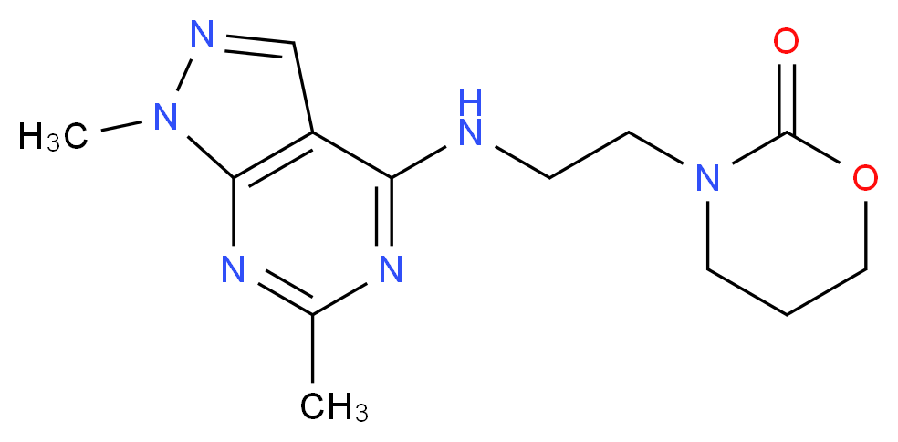 3-{2-[(1,6-dimethyl-1H-pyrazolo[3,4-d]pyrimidin-4-yl)amino]ethyl}-1,3-oxazinan-2-one_分子结构_CAS_)
