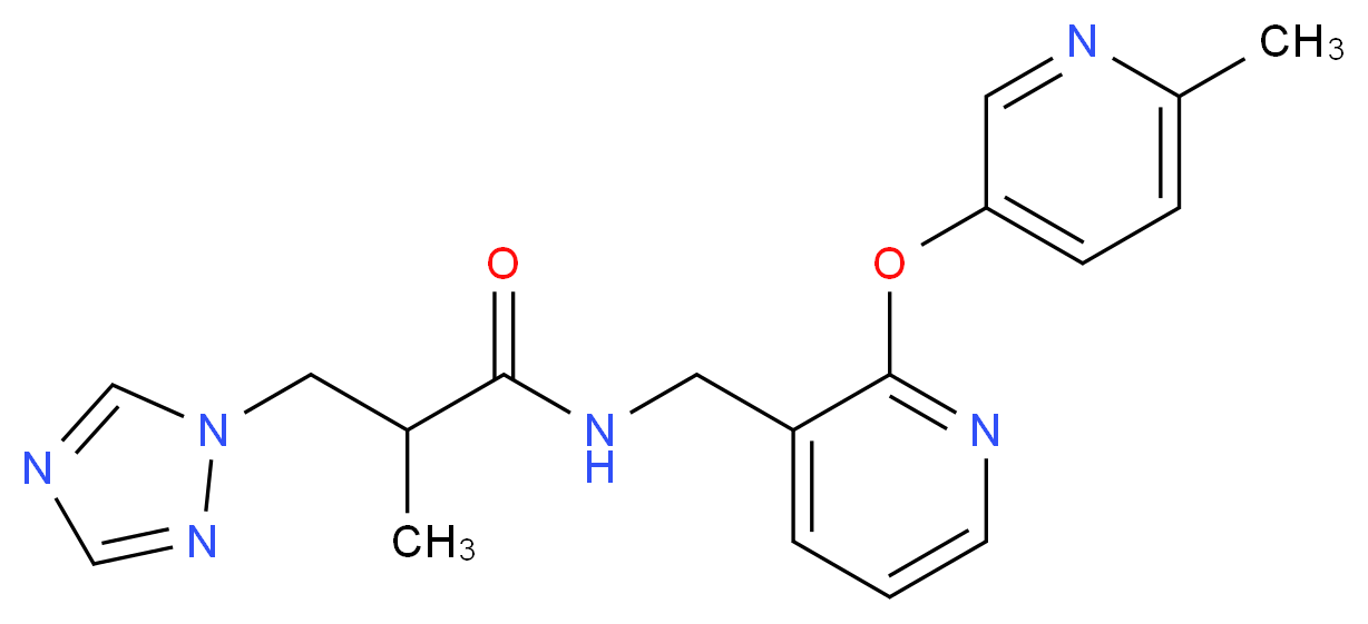 2-methyl-N-({2-[(6-methylpyridin-3-yl)oxy]pyridin-3-yl}methyl)-3-(1H-1,2,4-triazol-1-yl)propanamide_分子结构_CAS_)