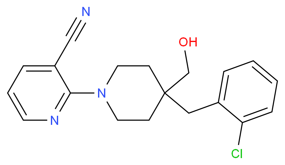 2-[4-(2-chlorobenzyl)-4-(hydroxymethyl)piperidin-1-yl]nicotinonitrile_分子结构_CAS_)