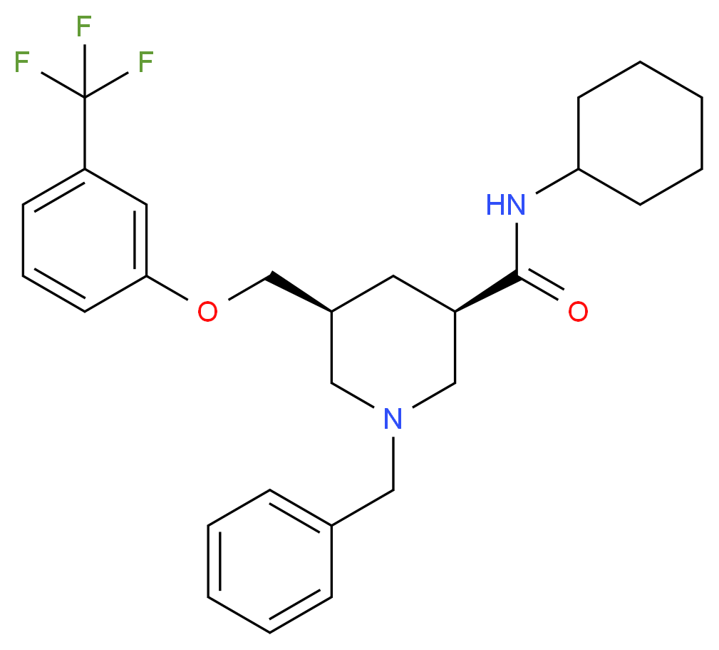 (3R,5S)-1-benzyl-N-cyclohexyl-5-{[3-(trifluoromethyl)phenoxy]methyl}-3-piperidinecarboxamide_分子结构_CAS_)