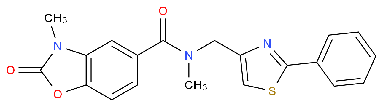 N,3-dimethyl-2-oxo-N-[(2-phenyl-1,3-thiazol-4-yl)methyl]-2,3-dihydro-1,3-benzoxazole-5-carboxamide_分子结构_CAS_)