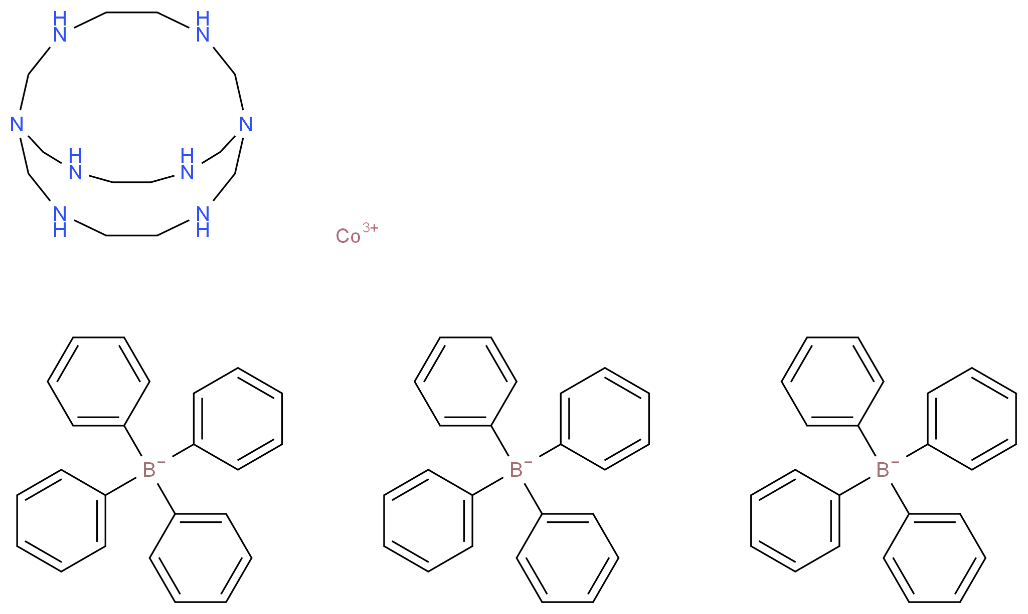 cobalt(3+) ion 1,3,6,8,10,13,16,19-octaazabicyclo[6.6.6]icosane tris(tetraphenylboranuide)_分子结构_CAS_84821-55-6