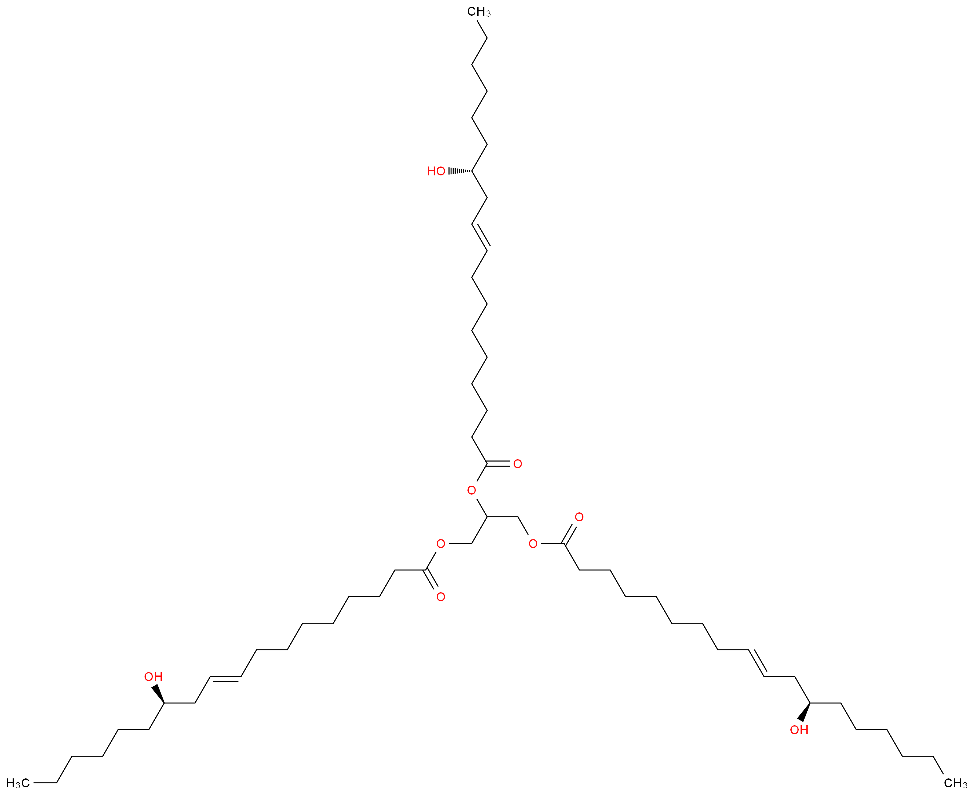 1,3-bis({[(9E,12R)-12-hydroxyoctadec-9-enoyl]oxy})propan-2-yl (9E,12R)-12-hydroxyoctadec-9-enoate_分子结构_CAS_2540-54-7