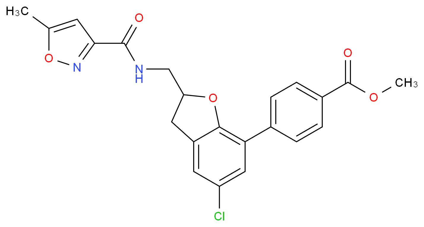 methyl 4-[5-chloro-2-({[(5-methyl-3-isoxazolyl)carbonyl]amino}methyl)-2,3-dihydro-1-benzofuran-7-yl]benzoate_分子结构_CAS_)