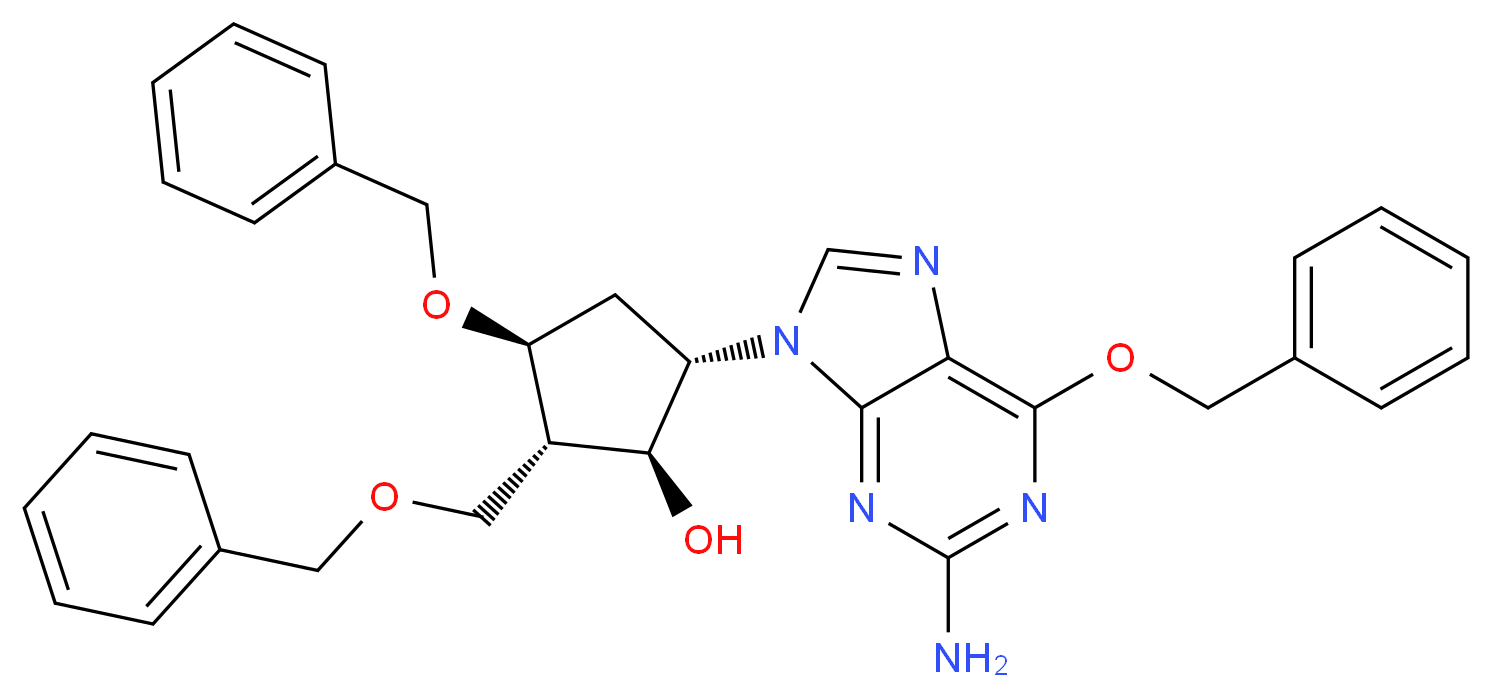 (1S,2S,3S,5S)-5-(2-Amino-6-(benzyloxy)-9H-purin-9-yl)-3-(benzyloxy)-2-(benzyloxymethyl)cyclopentanol_分子结构_CAS_142217-77-4)