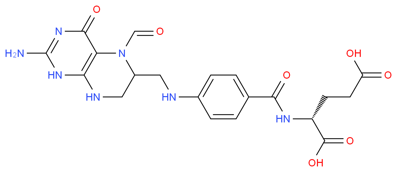 (2R)-2-[(4-{[(2-amino-5-formyl-4-oxo-1,4,5,6,7,8-hexahydropteridin-6-yl)methyl]amino}phenyl)formamido]pentanedioic acid_分子结构_CAS_1492-18-8