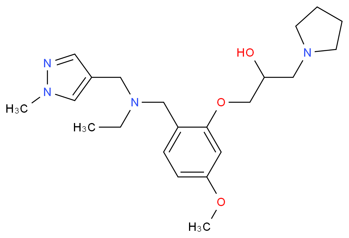 1-[2-({ethyl[(1-methyl-1H-pyrazol-4-yl)methyl]amino}methyl)-5-methoxyphenoxy]-3-(1-pyrrolidinyl)-2-propanol_分子结构_CAS_)