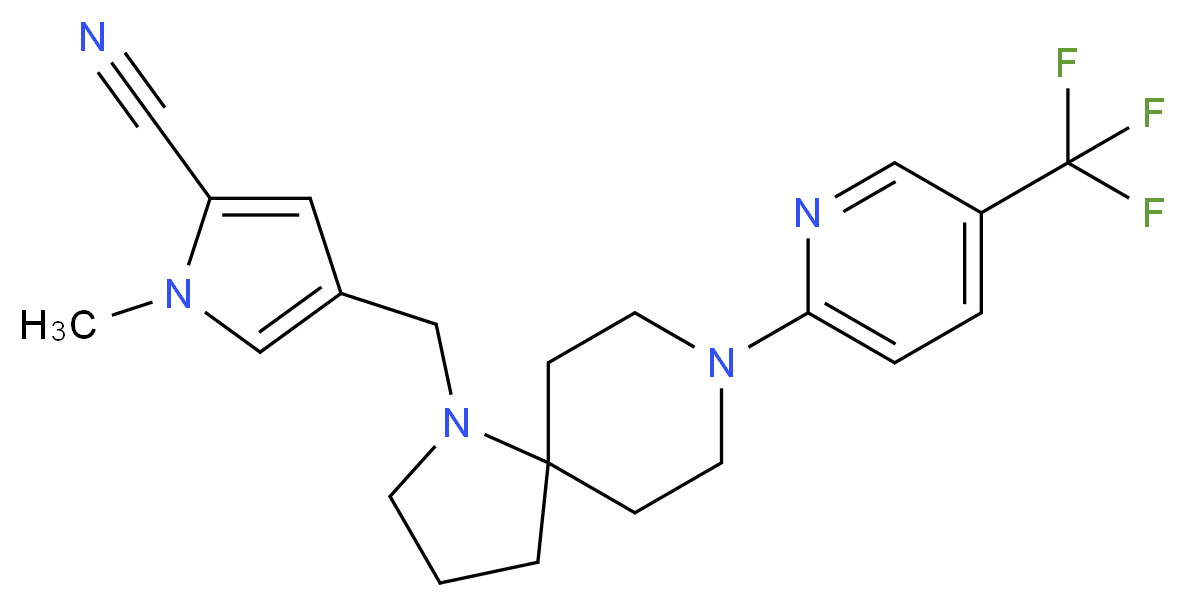 1-methyl-4-({8-[5-(trifluoromethyl)-2-pyridinyl]-1,8-diazaspiro[4.5]dec-1-yl}methyl)-1H-pyrrole-2-carbonitrile_分子结构_CAS_)