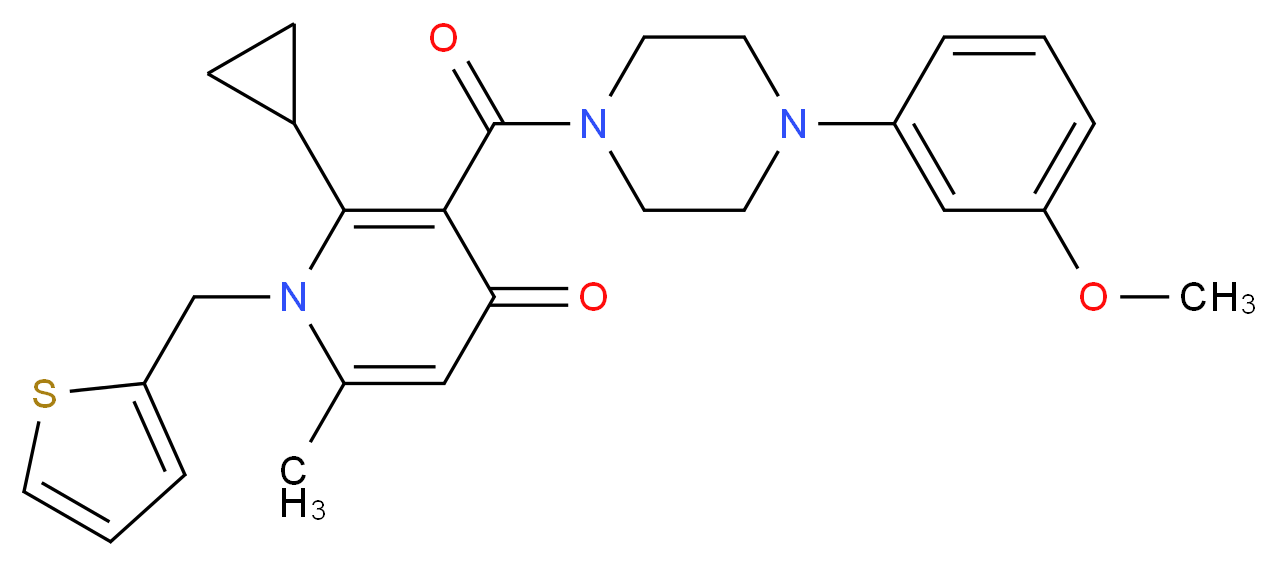 2-cyclopropyl-3-{[4-(3-methoxyphenyl)-1-piperazinyl]carbonyl}-6-methyl-1-(2-thienylmethyl)-4(1H)-pyridinone_分子结构_CAS_)