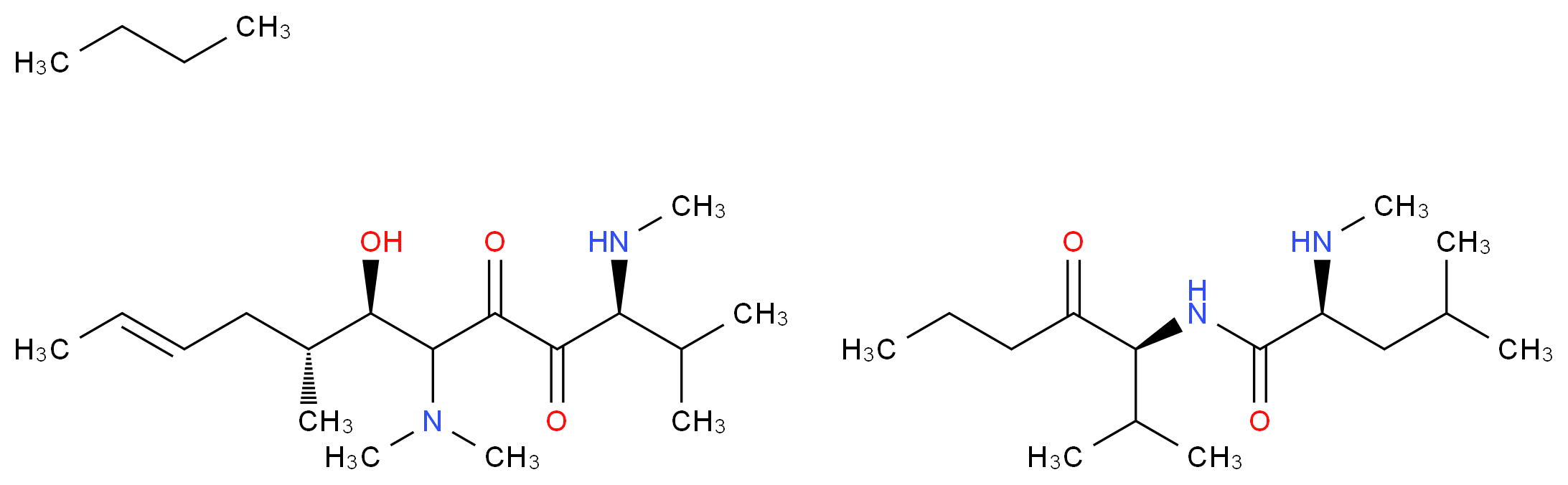 (2S)-4-methyl-N-[(3S)-2-methyl-4-oxoheptan-3-yl]-2-(methylamino)pentanamide; (3S,7R,8R,10E)-6-(dimethylamino)-7-hydroxy-2,8-dimethyl-3-(methylamino)dodec-10-ene-4,5-dione; butane_分子结构_CAS_63775-96-2
