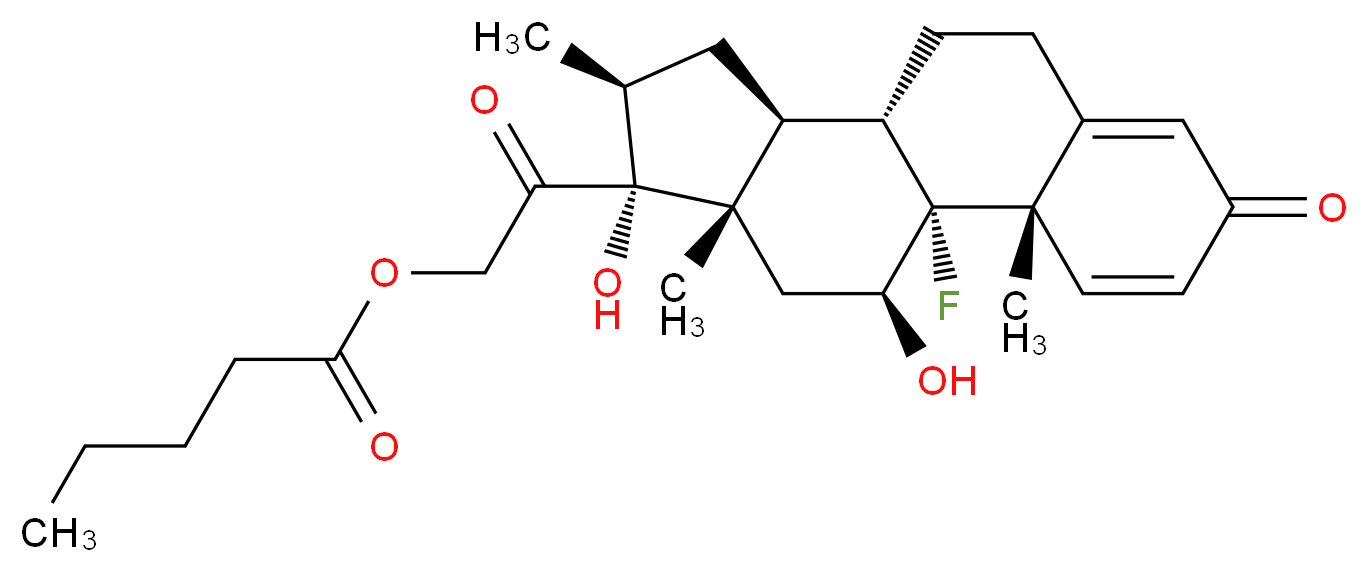 2-[(1R,2S,10S,11S,13S,14R,15S,17S)-1-fluoro-14,17-dihydroxy-2,13,15-trimethyl-5-oxotetracyclo[8.7.0.0<sup>2</sup>,<sup>7</sup>.0<sup>1</sup><sup>1</sup>,<sup>1</sup><sup>5</sup>]heptadeca-3,6-dien-14-yl]-2-oxoethyl pentanoate_分子结构_CAS_2240-28-0