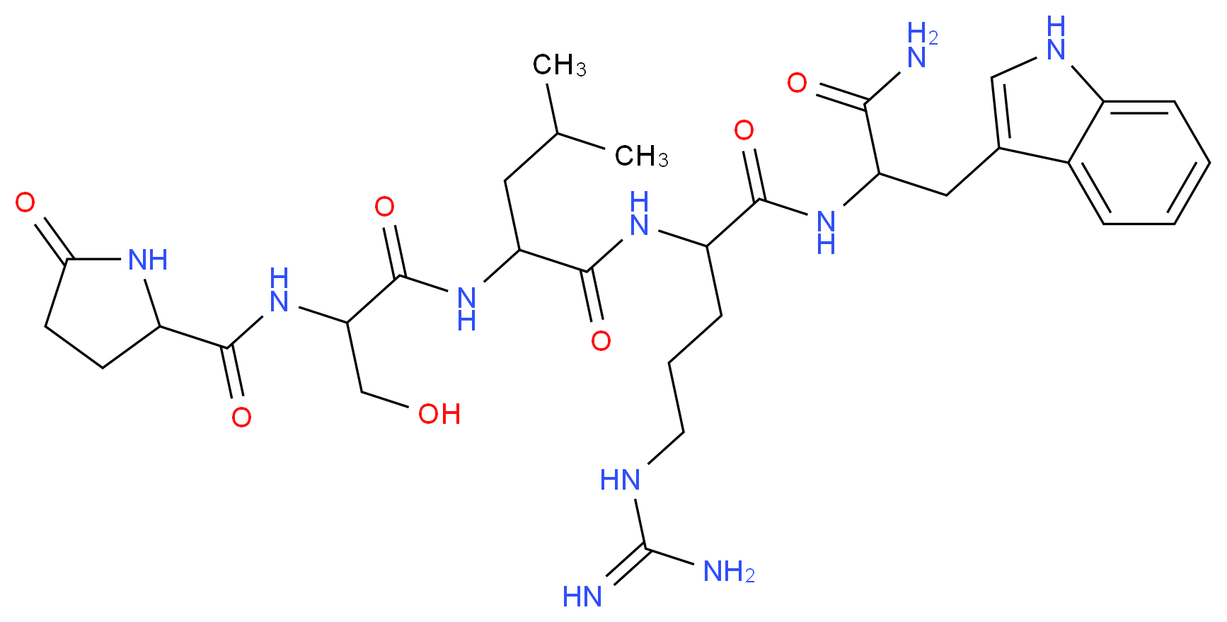 N-(4-carbamimidamido-1-{[1-carbamoyl-2-(1H-indol-3-yl)ethyl]carbamoyl}butyl)-2-{3-hydroxy-2-[(5-oxopyrrolidin-2-yl)formamido]propanamido}-4-methylpentanamide_分子结构_CAS_114056-25-6