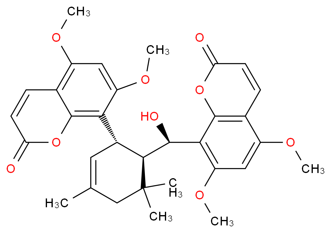 8-[(1S,6R)-6-[(R)-(5,7-dimethoxy-2-oxo-2H-chromen-8-yl)(hydroxy)methyl]-3,5,5-trimethylcyclohex-2-en-1-yl]-5,7-dimethoxy-2H-chromen-2-one_分子结构_CAS_137182-37-7