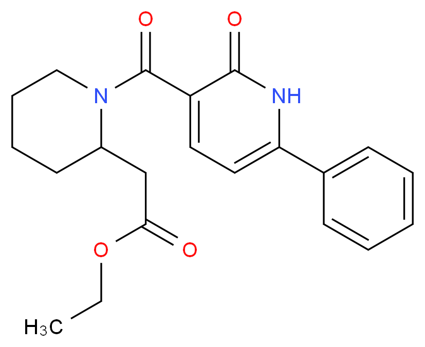 ethyl {1-[(2-oxo-6-phenyl-1,2-dihydro-3-pyridinyl)carbonyl]-2-piperidinyl}acetate_分子结构_CAS_)
