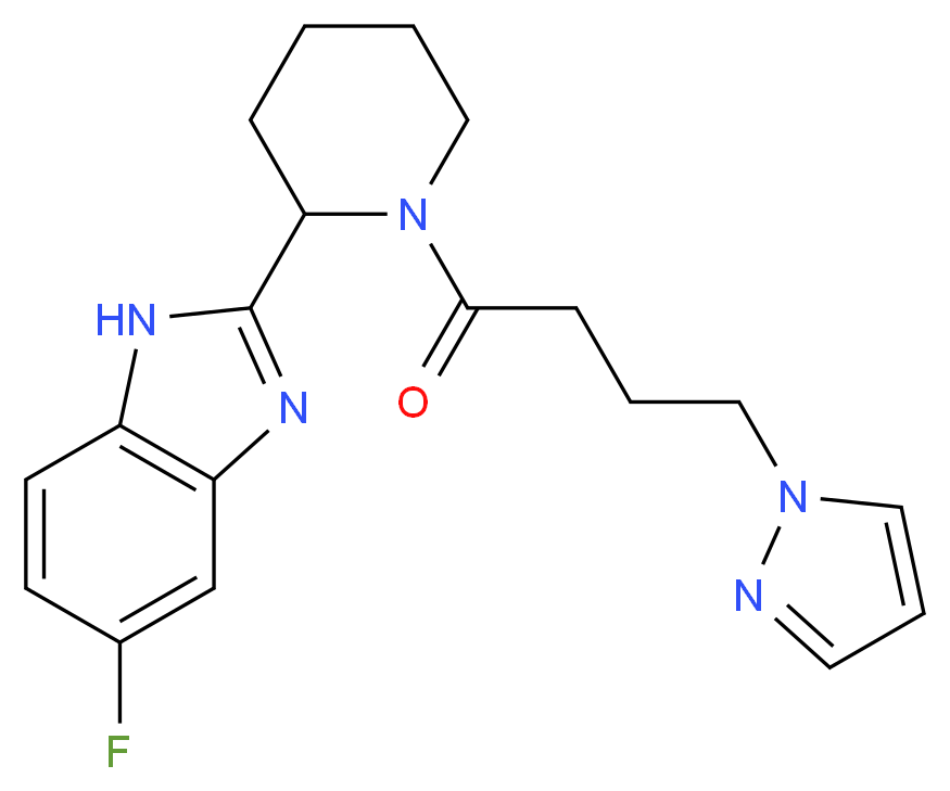 5-fluoro-2-{1-[4-(1H-pyrazol-1-yl)butanoyl]-2-piperidinyl}-1H-benzimidazole_分子结构_CAS_)