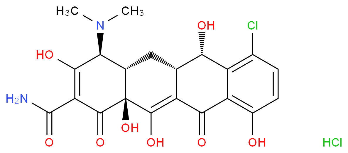 (4S,4aS,5aS,6S,12aS)-7-chloro-4-(dimethylamino)-3,6,10,12,12a-pentahydroxy-1,11-dioxo-1,4,4a,5,5a,6,11,12a-octahydrotetracene-2-carboxamide hydrochloride_分子结构_CAS_64-73-3