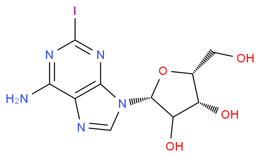 (2R,4R,5R)-2-(6-amino-2-iodo-9H-purin-9-yl)-5-(hydroxymethyl)oxolane-3,4-diol_分子结构_CAS_35109-88-7